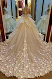 Princess Lace Appliqued Flowers Chapel Train Wedding Dresses,Pretty Bridal Gown HZ0527