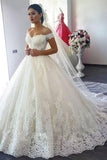 New Arrival Off The Shoulder A Line Wedding Dresses Tulle With Applique Sweep Train HZ0527