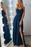 Promfast A-Line Spaghetti Straps Long Gray Prom Party Dress with Lace Sequins HZ0527