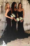 Mermaid Style Sweetheart Sweep Train Black Long Bridesmaid Dress with Lace HZ0527