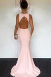 Mermaid Open Back Floor-Length Pink Simple Prom Dress HZ0527