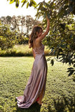 A-Line Sexy Slit Backless Cheap Straps Long Simple Prom Dress HZ0527