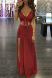 Promfast Trendy Twisted High Slit Maxi Romper Dress HZ0527