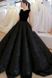 Black V Neck Sequined Ball Gown Prom Dress, Big Formal Dresses HZ0527