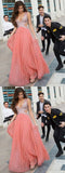 New A Line Backless Long V Neck Beads Chiffon Prom Dress HZ0527