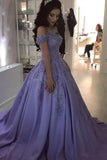 Lavender Ball Gown Off the Shoulder Lace Appliques Prom Dresses HZ0527