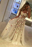 A-line Formal Prom Dress,Sexy Sleeveless Straps Evening Gowns with Flowers HZ0527