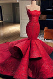Charming Mermaid Red Long Beading Prom Dress, Evening Dresses HZ0527