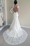 Custom Made Trumpet Mermaid Backless Long Sleeves Lace Wedding Dress HZ0527