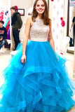 Beaded Organza Ruffles Ice Blue Ball Gown Prom Dress HZ0527