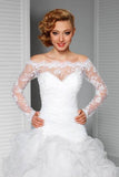 Lace Appliqued Long Sleeve Off-the-Shoulder Bridal Shawl, Sexy Wedding Shawl HZ0527