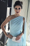 Light Blue One Shoulder Chiffon Formal Prom Gown, Simple Bridesmaid Dresses HZ0527