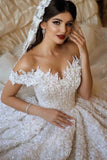 A Line Off The Shoulder Tulle Wedding Dresses With Lace Applique HZ0527