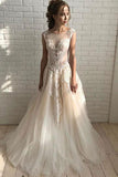 Elegant A Line Tulle Lace Long Prom Dresses,Unique Wedding Dress HZ0527