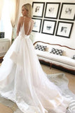 Beautiful Ball Gown V Neck Spaghetti Straps Backless Long Wedding Dresses with Train HZ0527
