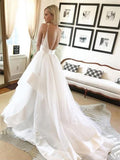 Beautiful Ball Gown V Neck Spaghetti Straps Backless Long Wedding Dresses with Train HZ0527