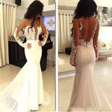 Beautiful Long Sleeves See Through Mermaid Lace Appliques Wedding Dresses With Trailing HZ0527