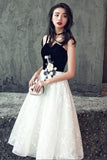 Elegant Black and White Short A Line Lace Homecoming Dresses HZ0527