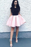 Elegant A-Line Bateau Sleeveless Pink Short Homecoming Dress With Black Top HZ0527