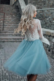 Princess Two Piece Long Sleeves White Lace A Line Tulle Homecoming Dress HZ0527