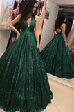 Shinny Green Sequined Ball Gown Cheap Prom Dress, Quinceanera Dresses HZ0527