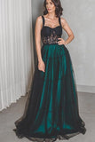 A Line Long Dark Green Black Straps Prom Dresses, Cheap Evening Gown HZ0527