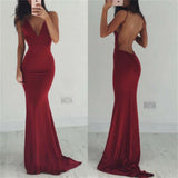 Sexy Burgundy Mermaid Long Spaghetti Straps Prom Dresses HZ0527