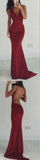 Sexy Burgundy Mermaid Long Spaghetti Straps Prom Dresses HZ0527