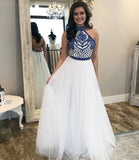 A Line Off White Halter Prom Dresses Cheap Long Formal Party Dress HZ0527