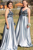 A-Line Spaghetti Straps Backless Blue Popular Prom Dress with Beading,Bridesmaid Dresses HZ0527