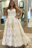 Ivory A-Line Spaghetti Straps Plus Size Wedding Dress with Lace Appliques HZ0527