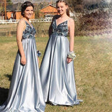 A-Line Spaghetti Straps Backless Blue Popular Prom Dress with Beading,Bridesmaid Dresses HZ0527