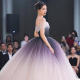 Off-the-shoulder Ombre Ball Gown Prom Dresses Cheap Long Evening Dresses HZ0527