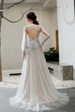 Promfast A Line V Neck Long Sleeves Tulle Sequins Grey Prom Dresses HZ0527