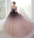 Off-the-shoulder Ombre Ball Gown Prom Dresses Cheap Long Evening Dresses HZ0527