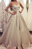 Gorgeous Bateau A Line Appliques Prom Dress with Long Sleeves HZ0527