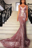 Charming Mermaid V-neck Spaghetti Straps Sleeveless Sequins Dresses HZ0527
