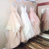 Simple A-line V-neck Spaghetti Straps Long Wedding Dress HZ0527