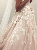 Princess A-Line Spaghetti Straps Backless Tulle Wedding Dress with Appliques HZ0527