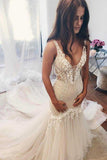 Modest Mermaid Ivory Sexy Sleeveless Lace Wedding Dresses HZ0527