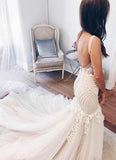 Modest Mermaid Ivory Sexy Sleeveless Lace Wedding Dresses HZ0527