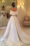 Simple Satin A Line Off the Shoulder Cheap Bridal Gown, Ivory Wedding Dresses HZ0527