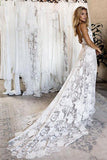 New Arrival Lace Backless V Neck Ivory Spaghetti Straps Beach Wedding Dresses HZ0527