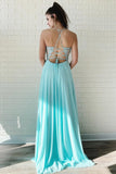 A Line Chiffon Long Split Prom Dress, Cheap Lace Up Back Evening Dresses HZ0527