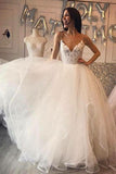 Ivory A-Line Spaghetti Straps Tulle Cheap Wedding Dress with Lace HZ0527