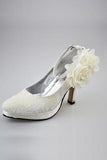 Charming Ivory Lace Ankle Strap Shoes With White Flowers HZ0527