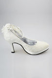 Charming Ivory Lace Ankle Strap Shoes With White Flowers HZ0527