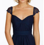 Navy Blue Long Open Back Cap Sleeve Sexy Chiffon Bridesmaid Dresses HZ0527