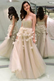 Sweetheart A Line Tulle Long Pleats Prom Dress With Flowers HZ0527