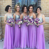 A Line Chiffon Beading Bridesmaid Dresses,Spaghetti Straps Long Bridesmaid Dress HZ0527